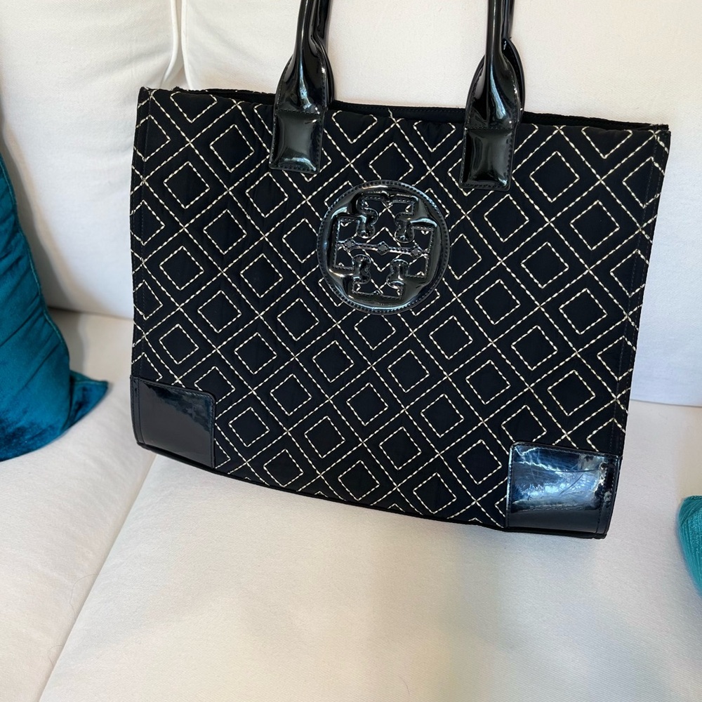 Tory Burch Black Quilted Tote Bag
